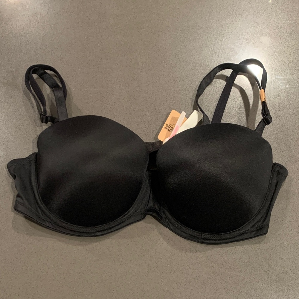 NWT PINK multi-way strapless black bra 36C
